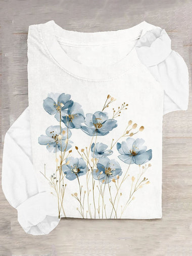 Casual Long Sleeve Crew Neck Floral Loose Regular T-Shirt