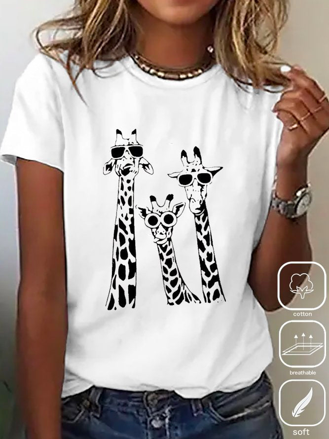 Casual Short Sleeve Crew Neck Deer Loose Regular T-Shirt
