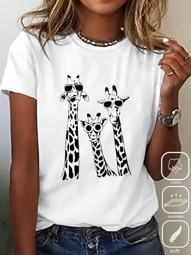 Casual Short Sleeve Crew Neck Deer Loose Regular T-Shirt