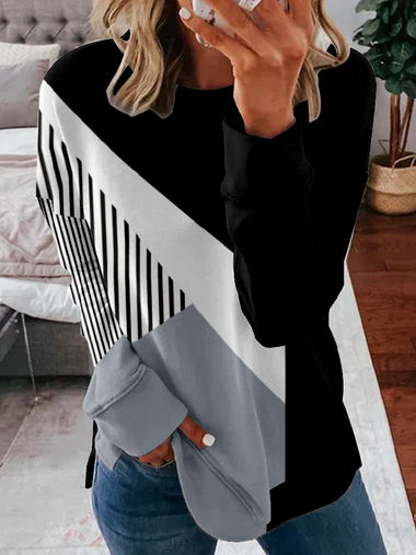 Casual Long Sleeve Crew Neck Abstract Zipper Loose Regular Sweatshirt