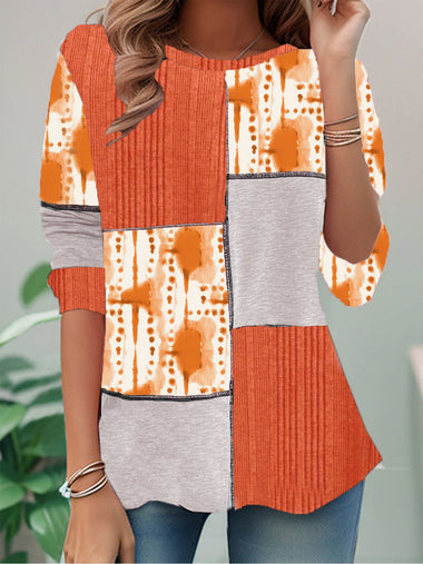 Casual Long Sleeve Crew Neck Floral Loose Regular Blouse