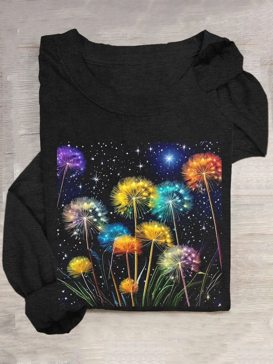 Casual Long Sleeve Crew Neck Dandelion Loose Regular T-Shirt