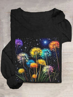 Casual Long Sleeve Crew Neck Dandelion Loose Regular T-Shirt