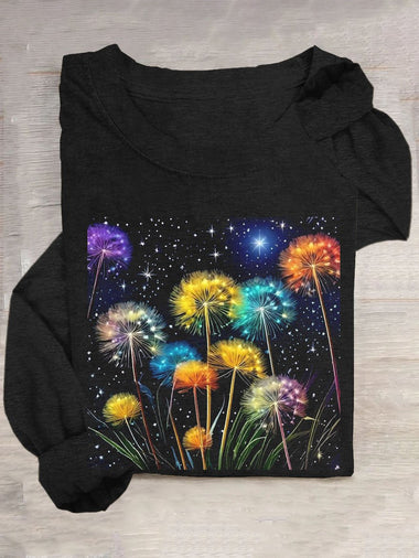 Casual Long Sleeve Crew Neck Dandelion Loose Regular T-Shirt