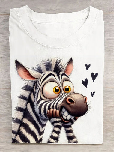 Casual Short Sleeve Crew Neck Zebra Loose Regular T-Shirt