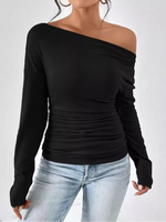 Casual Long Sleeve Plain Loose Regular Blouse