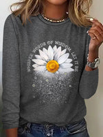 Casual Long Sleeve Crew Neck Daisy Loose Regular T-Shirt