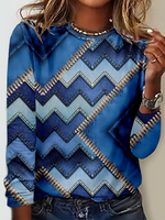 Casual Long Sleeve Crew Neck Ethnic Loose Regular T-Shirt