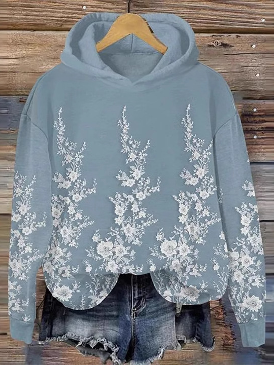 Loose Long Sleeve Hoodie Floral Animal Casual Regular Sweatshirt