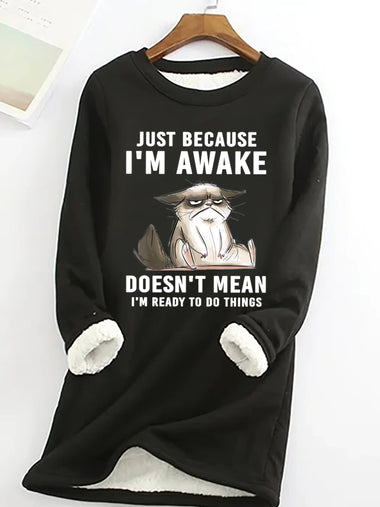 Casual Long Sleeve Crew Neck Cat Regular Sweatshirt