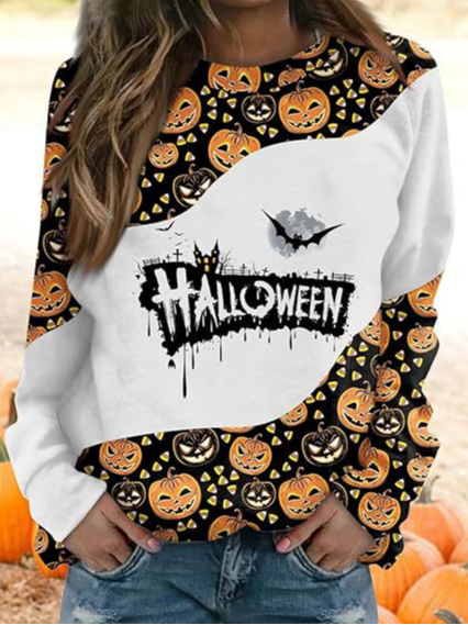 Casual Long Sleeve Crew Neck Halloween Loose Regular Sweatshirt