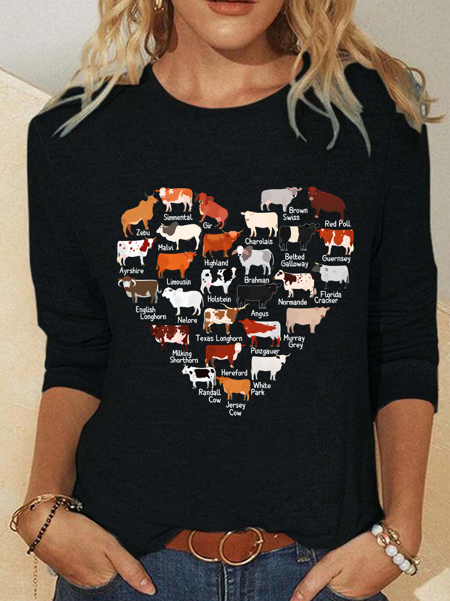 Casual Long Sleeve Crew Neck Text Letters Loose Regular Blouse