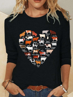 Casual Long Sleeve Crew Neck Text Letters Loose Regular Blouse