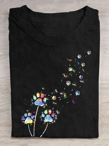 Loose Short Sleeve Crew Neck Dandelion Casual Regular T-Shirt