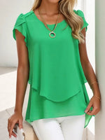 Loose Short Sleeve Crew Neck Plain Simple Regular Blouse