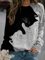 Casual Long Sleeve Crew Neck Cat Loose Regular Sweatshirt