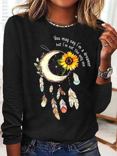 Casual Long Sleeve Crew Neck Floral Loose Regular T-Shirt