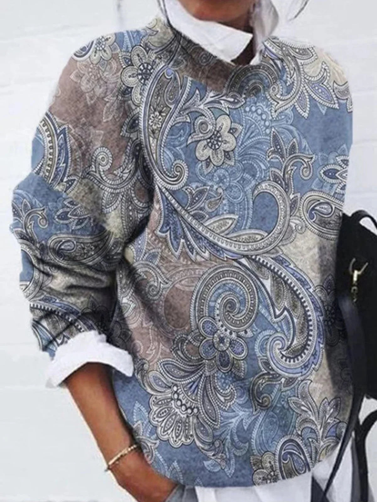 Casual Long Sleeve Crew Neck Ethnic Loose Regular Sweater