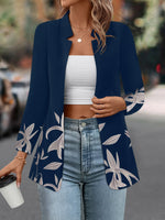 Loose Crew Neck Three Quarter Sleeve Floral Casual Regular Jacket