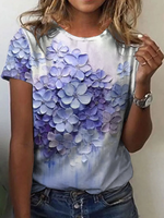 Casual Short Sleeve Crew Neck Floral Loose Regular T-Shirt