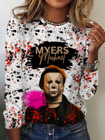 Loose Long Sleeve Crew Neck Letter Pattern Casual Regular T-Shirt