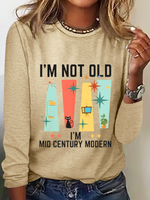 Loose Long Sleeve Crew Neck Text Letters Casual Regular Blouse