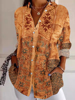 Boho Long Sleeve Shirt Collar Ethnic Loose Regular Shirt