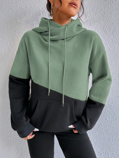 Loose Long Sleeve Crew Neck Color Block Zipper Casual Regular Sweatshirt