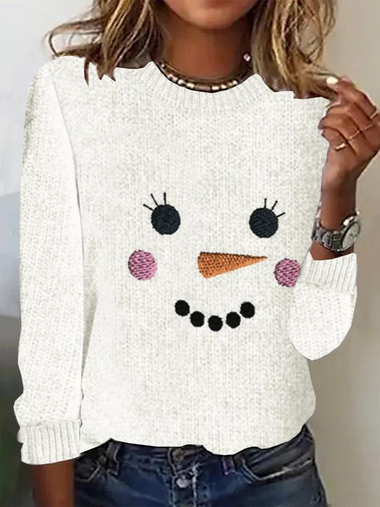 Loose Long Sleeve Crew Neck Geometric Casual Regular T-Shirt