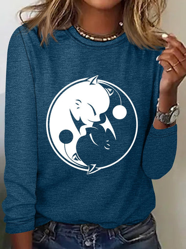Casual Long Sleeve Crew Neck Animal Loose Regular Blouse