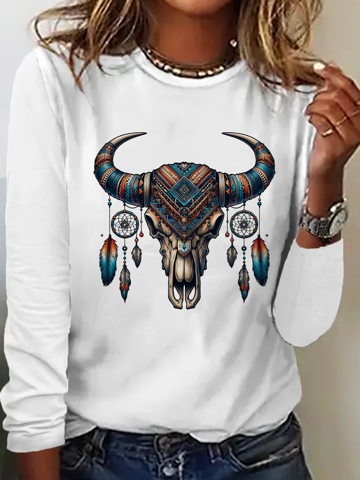 Loose Long Sleeve Crew Neck Animal Casual Regular T-Shirt