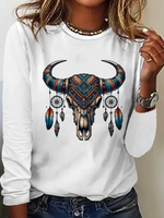 Loose Long Sleeve Crew Neck Animal Casual Regular T-Shirt