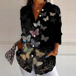 Casual Long Sleeve Shirt Collar Butterfly Loose Regular Shirt