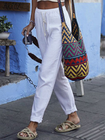 Casual Plain Soild Drawstring Straight Long Pants