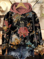 Casual Long Sleeve Hoodie Floral Loose Regular Sweatshirt