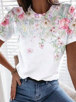 Casual Short Sleeve Crew Neck Floral Loose Regular T-Shirt
