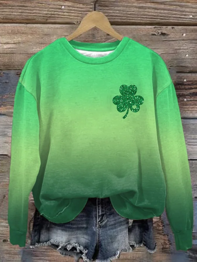 Loose Long Sleeve Crew Neck Shamrock Casual Regular Sweatshirt