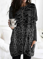 Vintage Long Sleeve Crew Neck Geometric Mid-Long T-Shirt