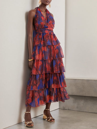 Casual Sleeveless Halter Floral Loose Maxi Dress