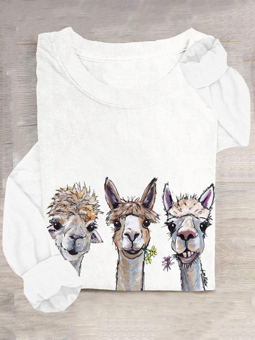 Loose Long Sleeve Crew Neck Animal Casual Regular T-Shirt