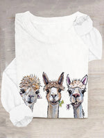 Loose Long Sleeve Crew Neck Animal Casual Regular T-Shirt