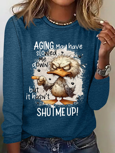 Loose Long Sleeve Crew Neck Animal Casual Regular T-Shirt