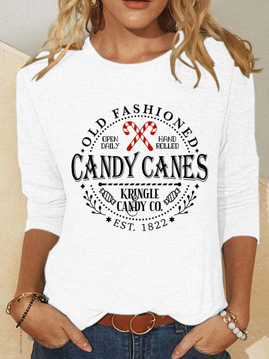 Casual Long Sleeve Crew Neck Text Letters Loose Regular Blouse