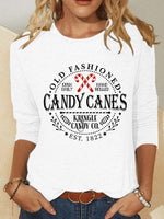 Casual Long Sleeve Crew Neck Text Letters Loose Regular Blouse