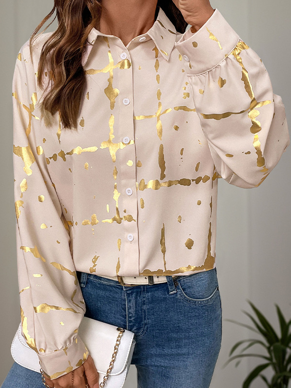 Casual Long Sleeve Shirt Collar Abstract Loose Regular Shirt