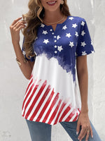 Loose Short Sleeve Crew Neck America Flag Casual Mid-Long Blouse