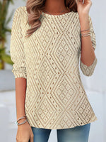 Loose Long Sleeve Crew Neck Ethnic Geometry Casual Regular T-Shirt