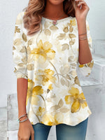 Casual Long Sleeve Crew Neck Floral Loose Regular Blouse