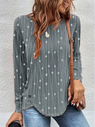 Casual Long Sleeve Crew Neck Geometric Loose Regular Blouse