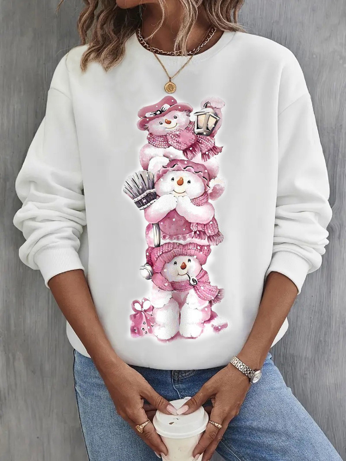 Casual Long Sleeve Crew Neck Christmas Loose Regular Sweatshirt